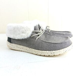 Hey Dude Women Britt Bootie Size 8 Charcoal Gray Faux Fur Trim Lace Up